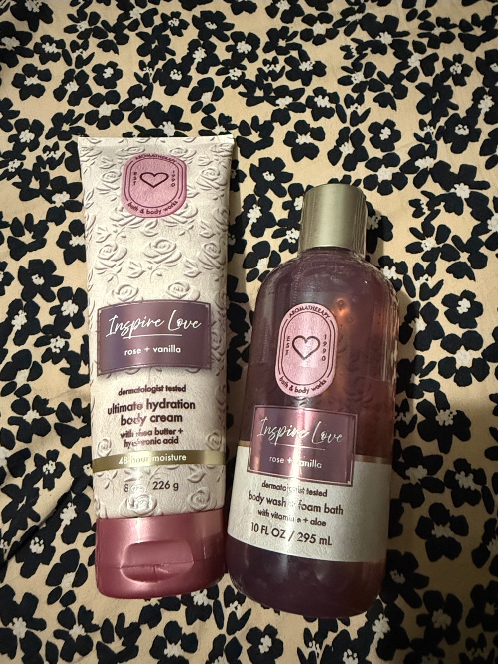 Bath & Body Works Inspire Love Rose + Vanilla Body Wash and body cream set